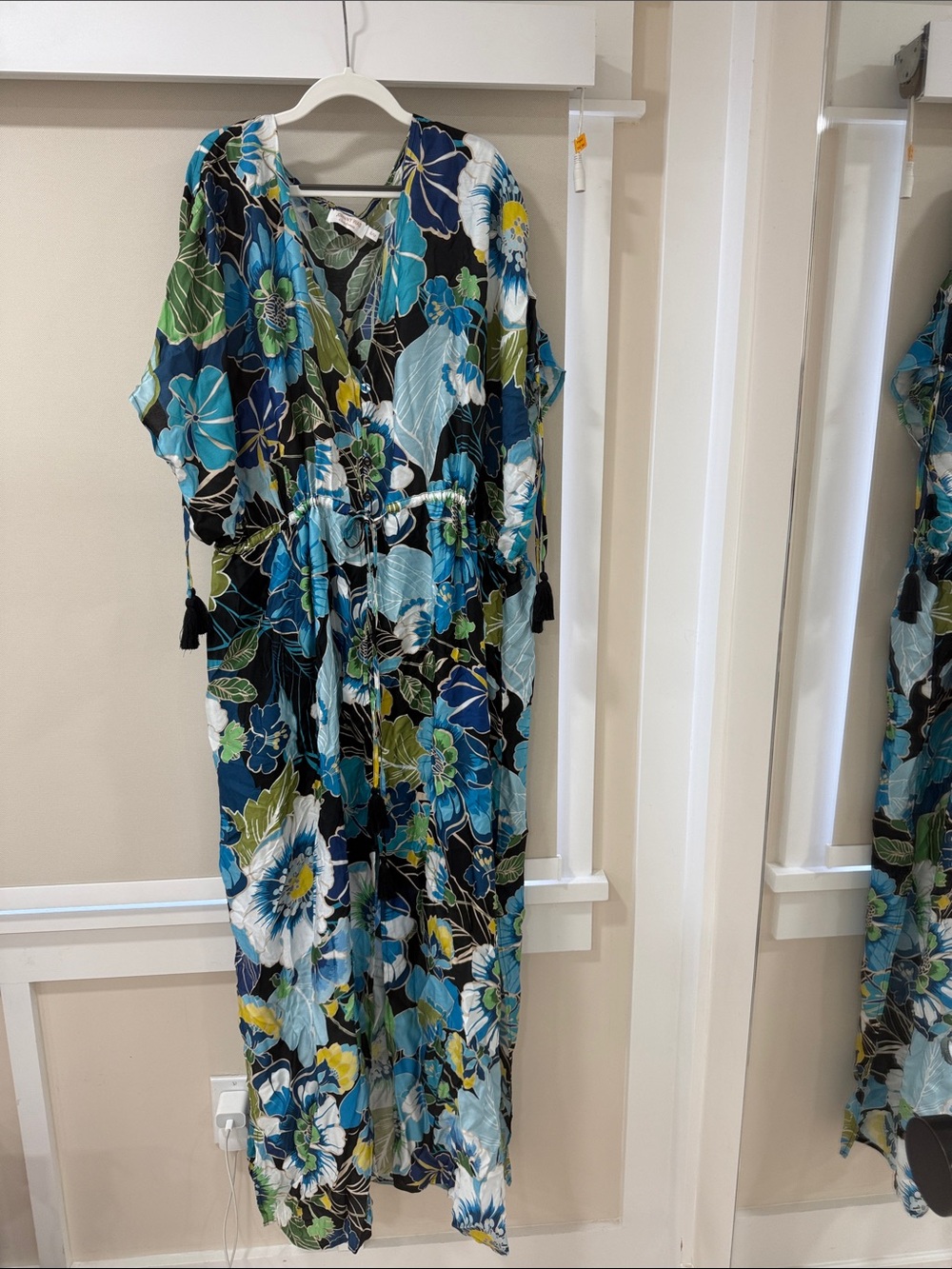 Johnny Was Floral V-Neck Maxi Dress in Blue & Green S/M